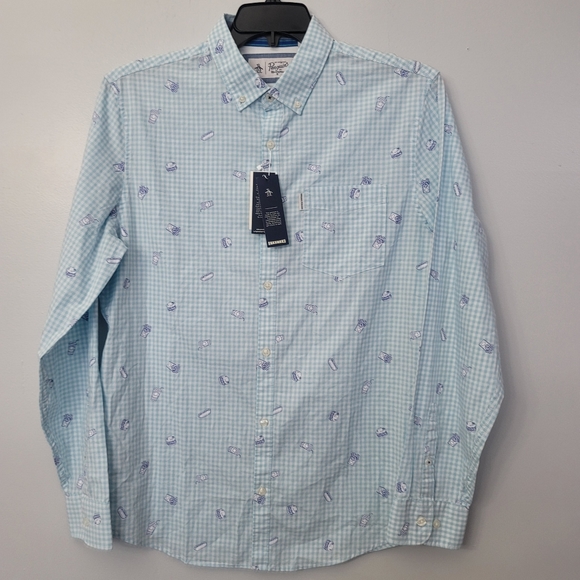 ORIGINAL PENGUIN  Men's Long Sleeve Novelty Fries, Hot Dog,  Printed Woven Shirt - Picture 1 of 6